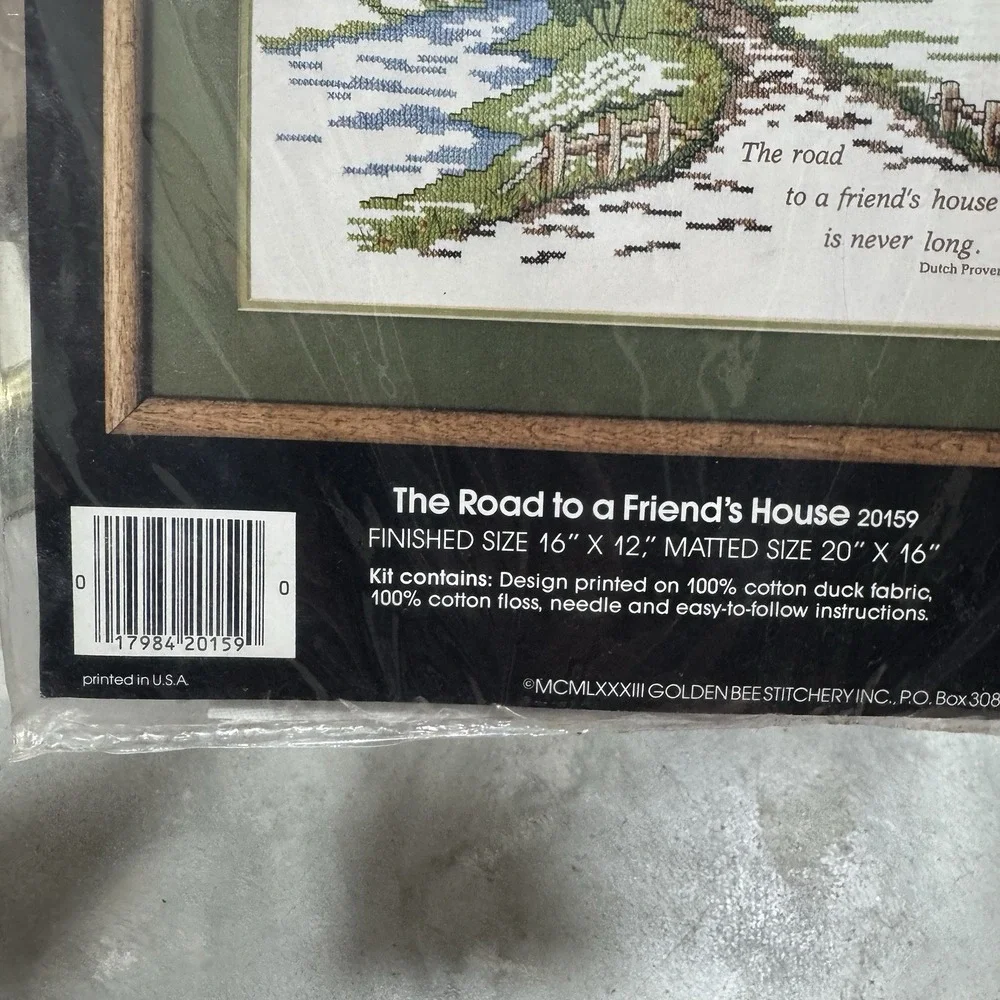 VTG Golden Bee Stamped Cross Stitch Kit ROAD TO FRIEND'S HOUSE 20159 NEW